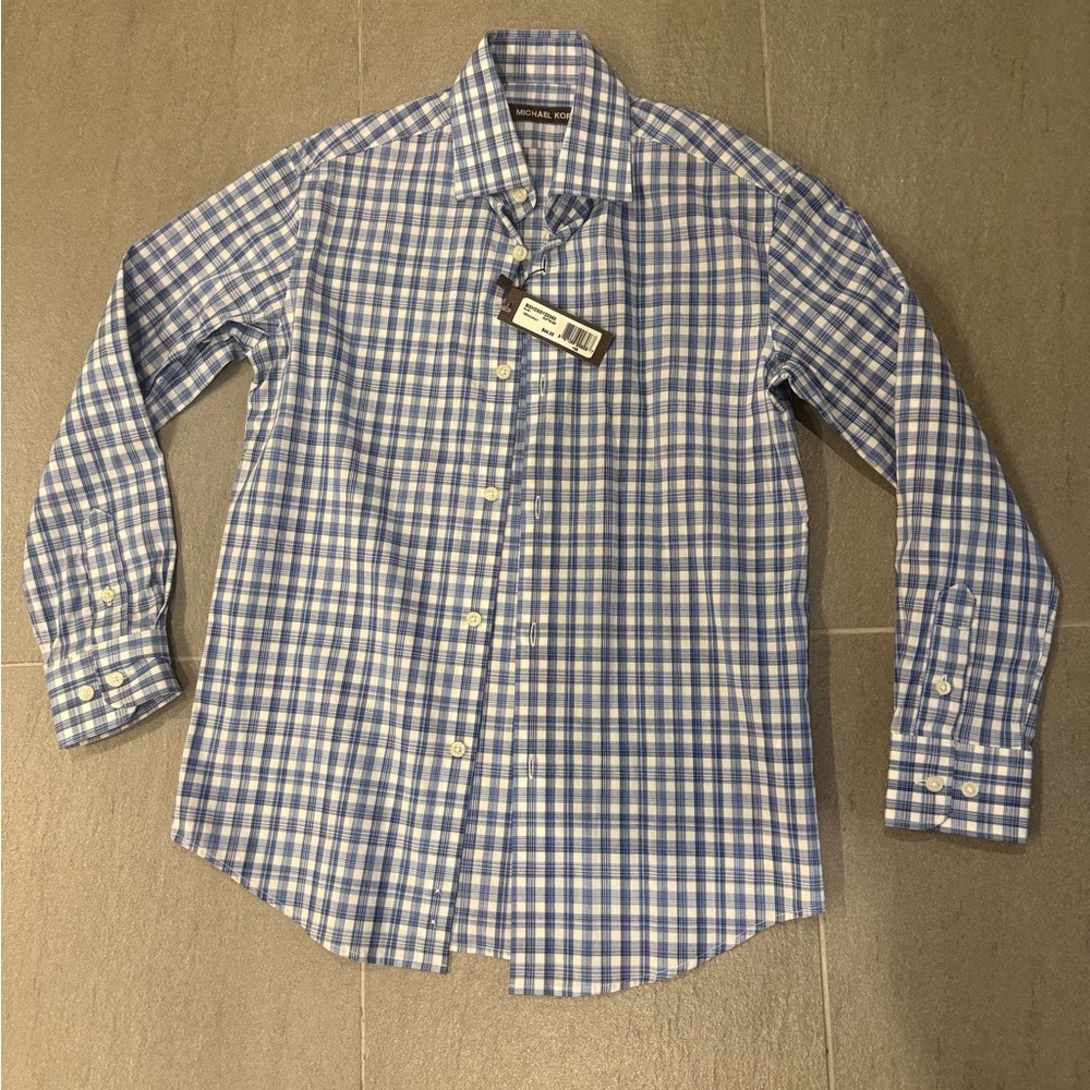 Michael Kors kid’s Blue and White Check Button-Down Shirt